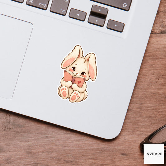 Bunny Romance Book Sticker, Cute Watercolor Reader Laptop Planner Water Bottle Bookworm Gift