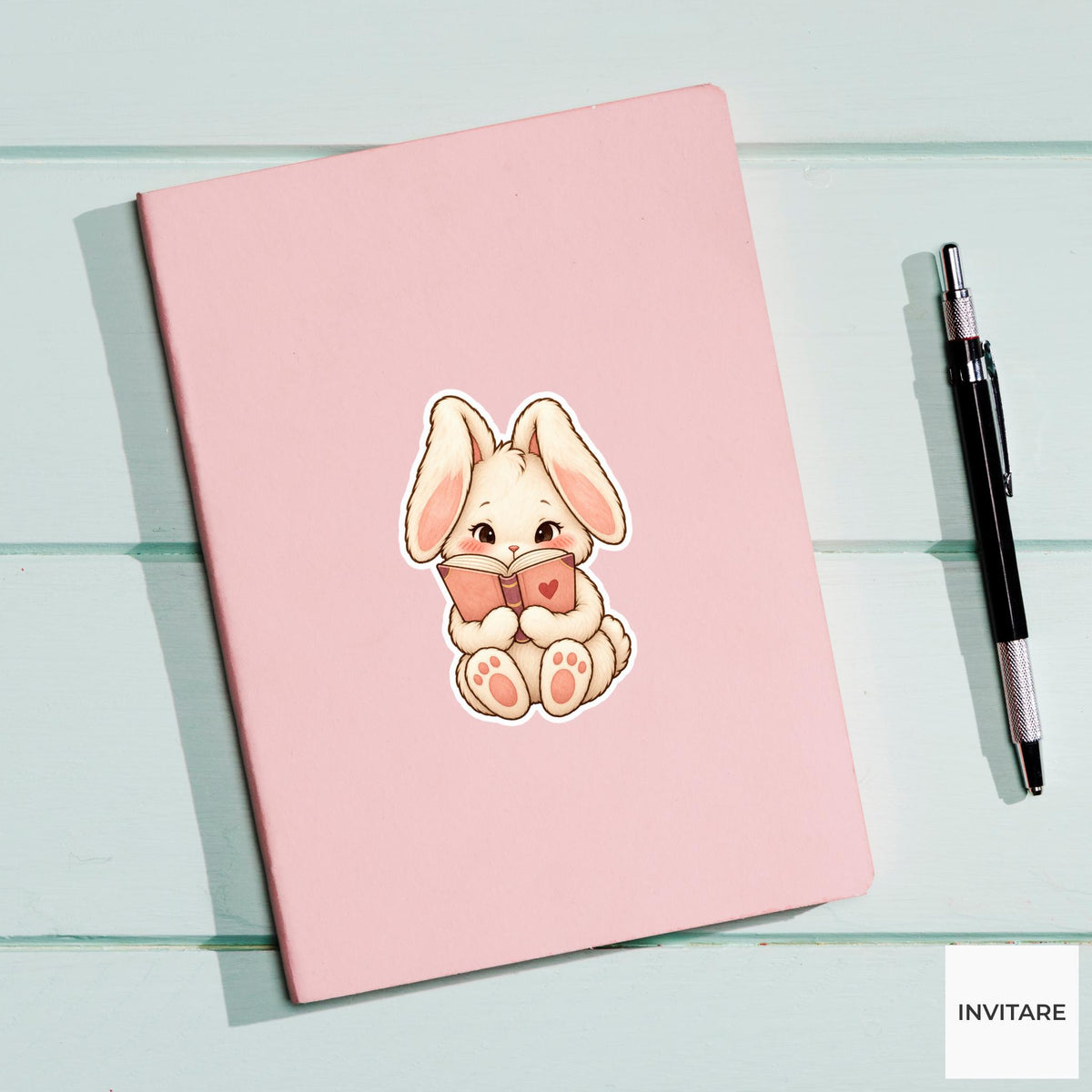 Bunny Romance Book Sticker, Cute Watercolor Reader Laptop Planner Water Bottle Bookworm Gift