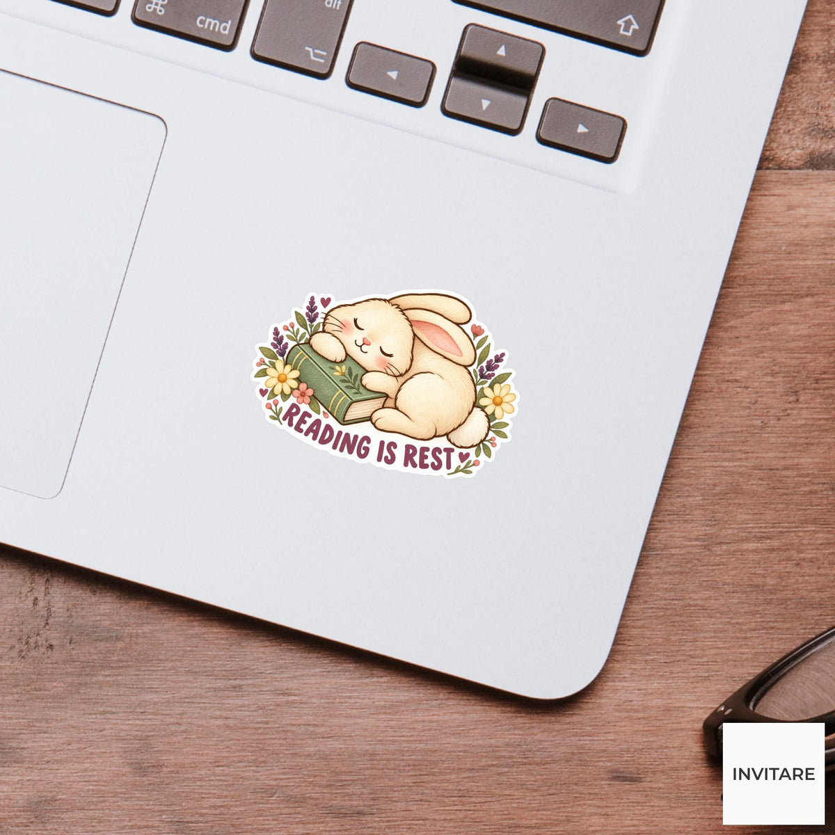 Bunny Reading Is Rest Sticker, Cute Watercolor Reader Laptop Planner Water Bottle Gift
