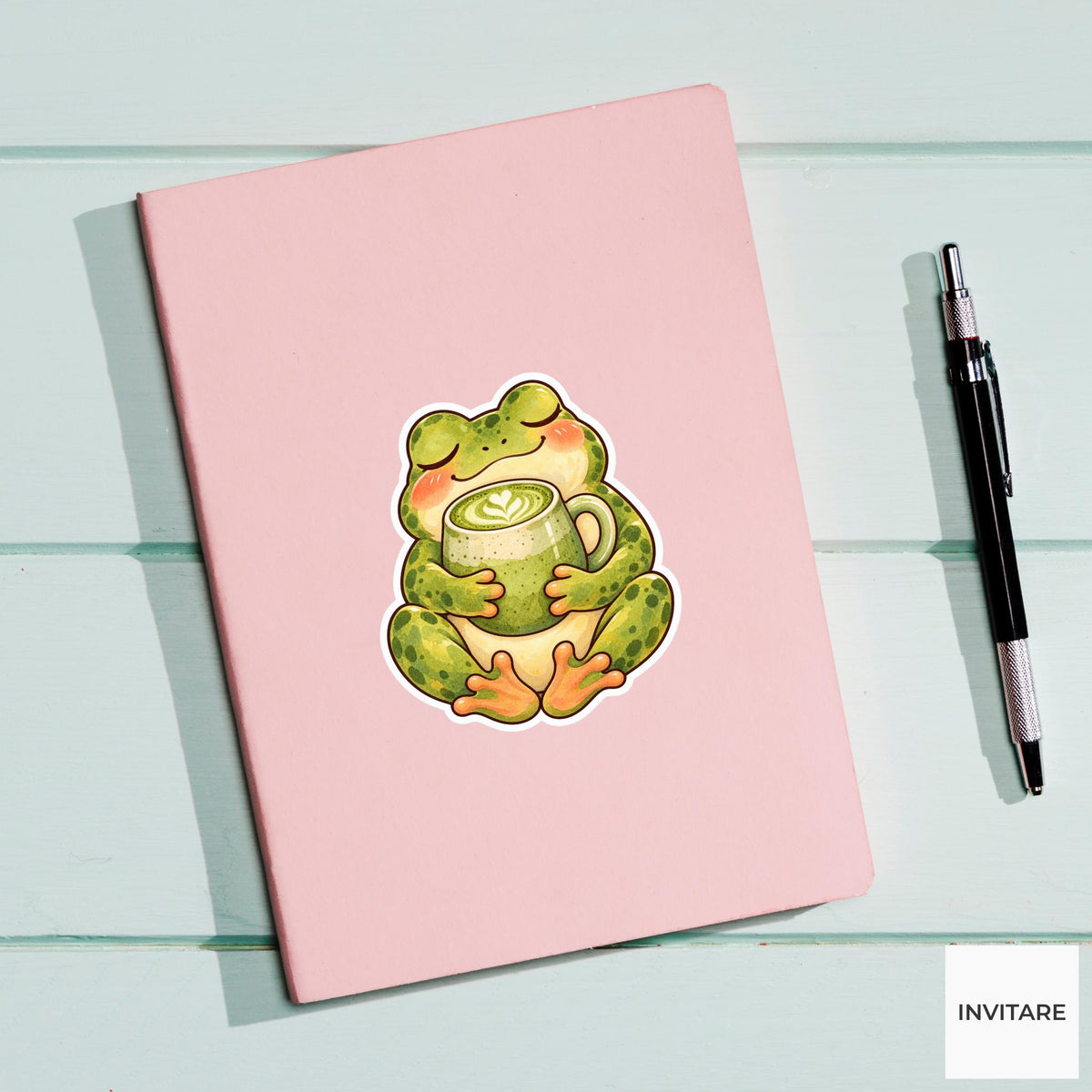 Frog Matcha Mug Sticker, Cute Watercolor Amphibian Laptop Planner Water Bottle Tea Gift