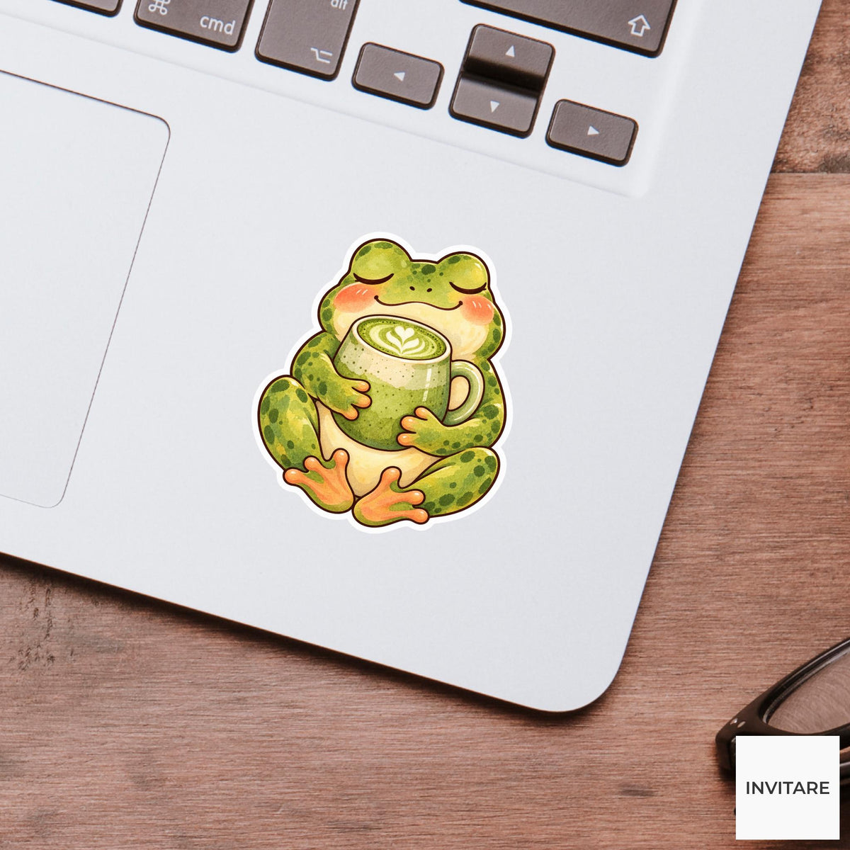 Frog Matcha Mug Sticker, Cute Watercolor Amphibian Laptop Planner Water Bottle Tea Gift