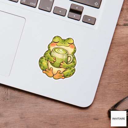 Frog Matcha Mug Sticker, Cute Watercolor Amphibian Laptop Planner Water Bottle Tea Gift