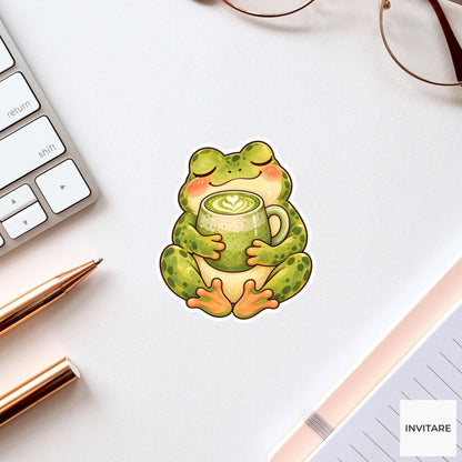 Frog Matcha Mug Sticker, Cute Watercolor Amphibian Laptop Planner Water Bottle Tea Gift