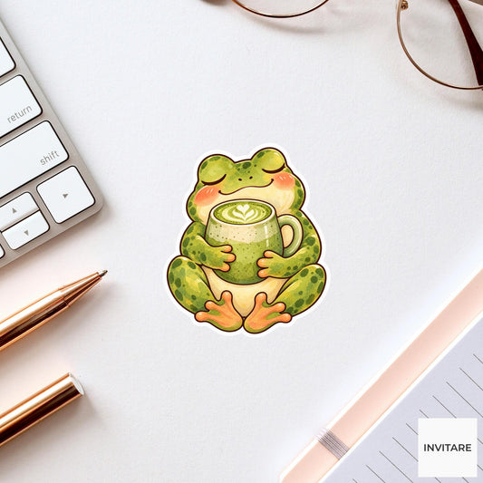 Frog Matcha Mug Sticker, Cute Watercolor Amphibian Laptop Planner Water Bottle Tea Gift
