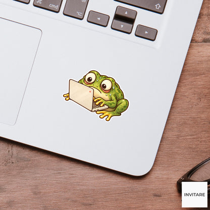 Frog Laptop Sticker, Funny Watercolor Office Amphibian Laptop Planner Water Bottle Work Gift
