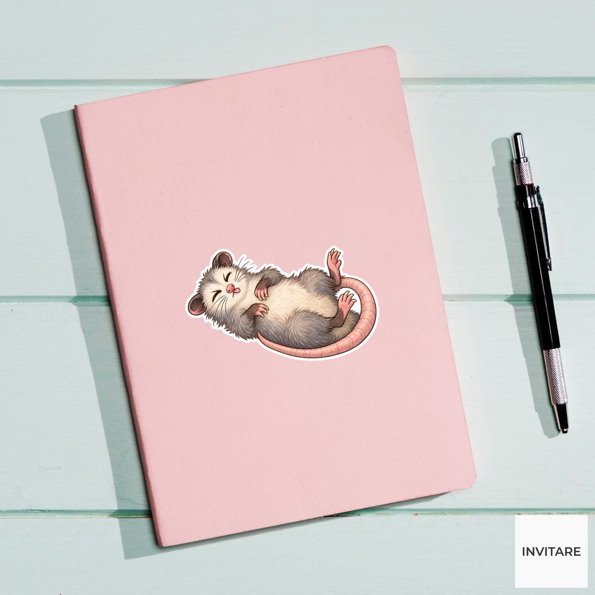 Possum Fainting Sticker, Funny Watercolor Marsupial Laptop Planner Water Bottle Dramatic Gift