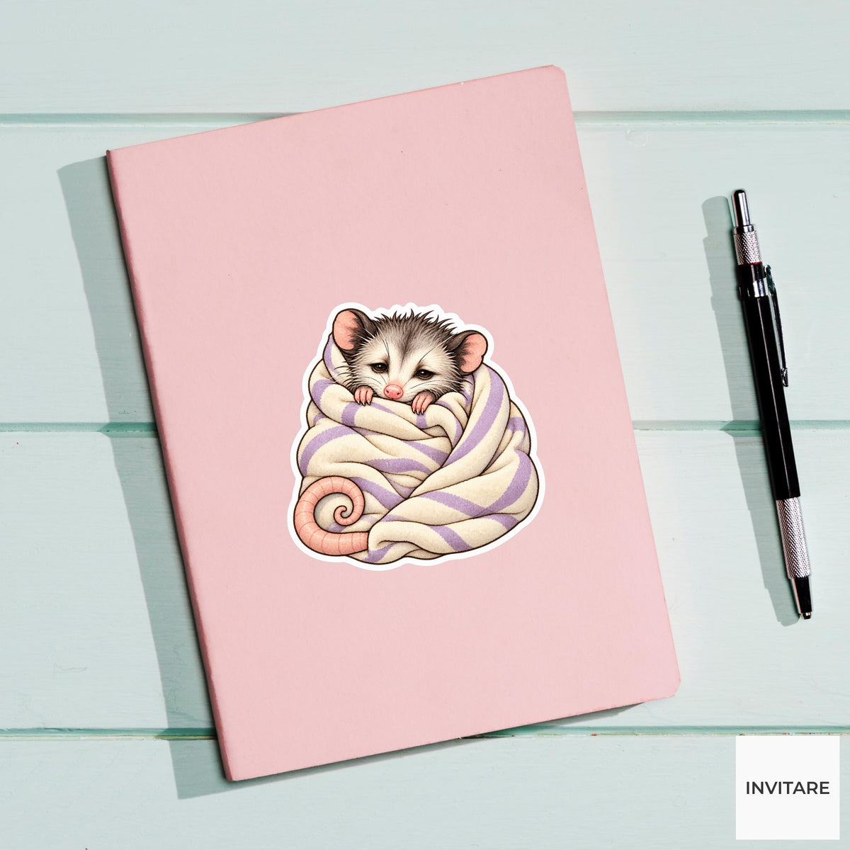 Possum Blanket Sticker, Cozy Watercolor Marsupial Laptop Planner Water Bottle Nap Lover Gift