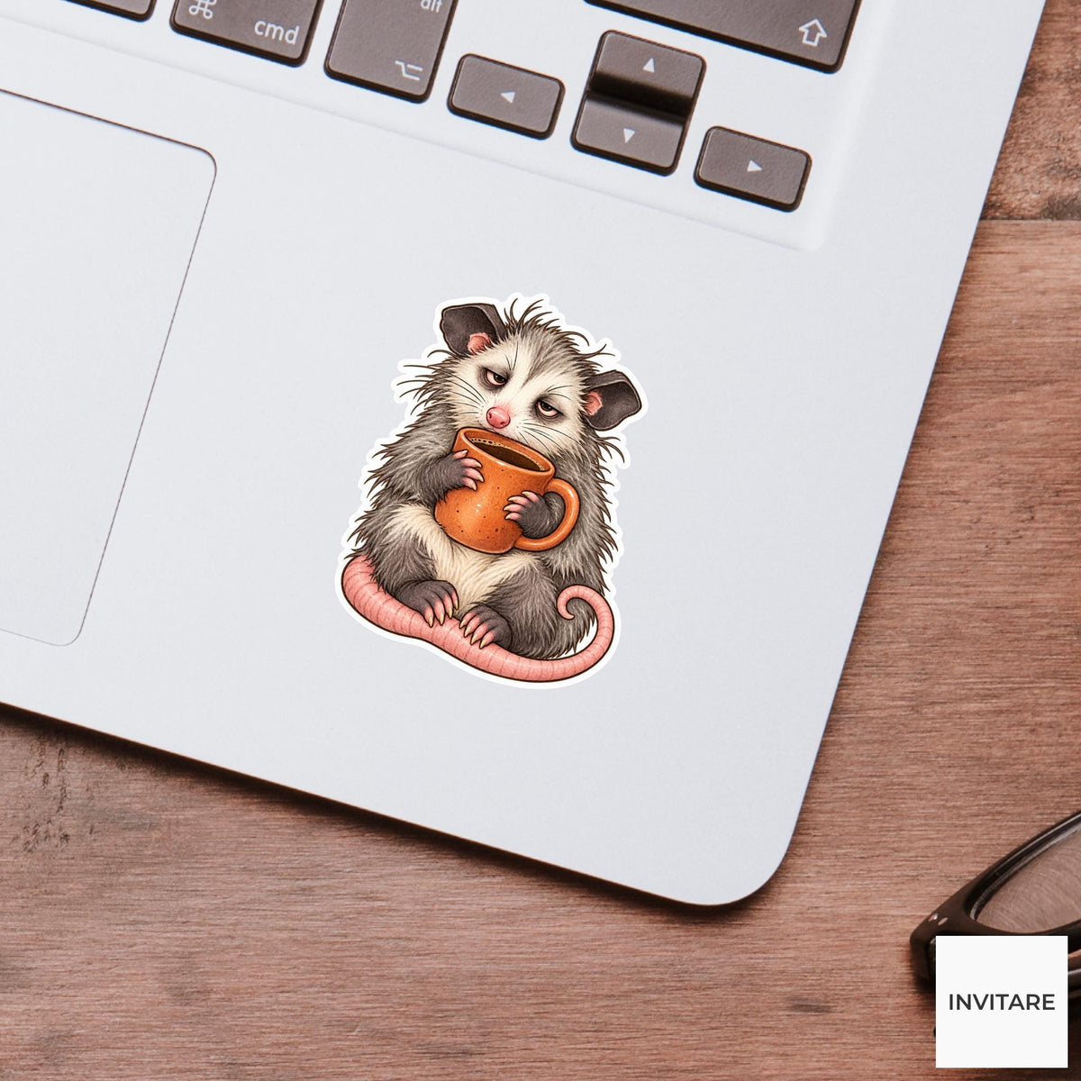Possum Coffee Mug Sticker, Funny Watercolor Marsupial Laptop Planner Water Bottle Morning Gift