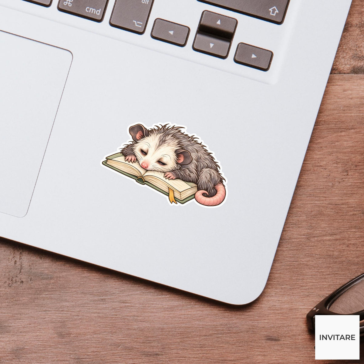 Possum Textbook Sticker, Tired Watercolor Student Marsupial Laptop Planner Water Bottle Study Gift