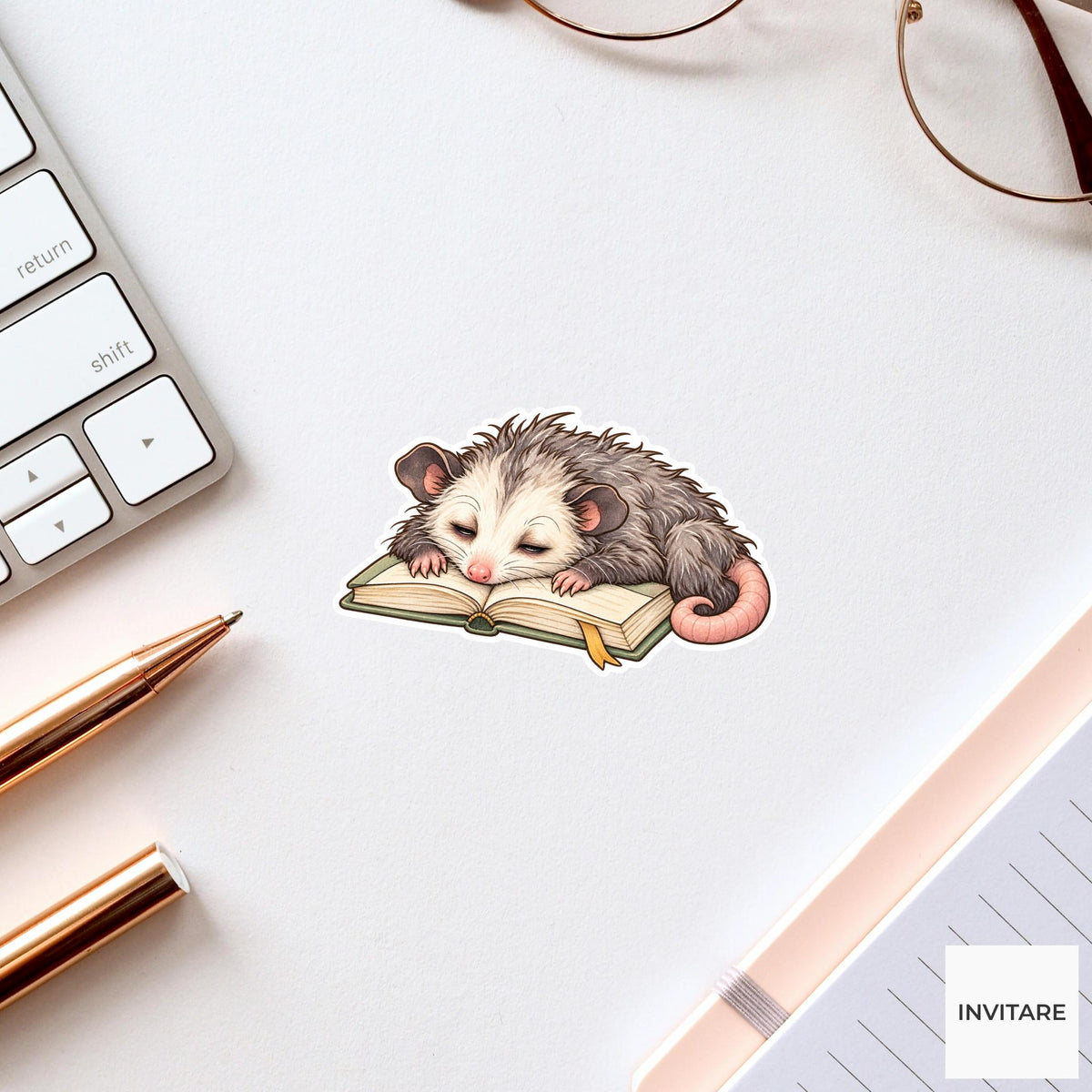 Possum Textbook Sticker, Tired Watercolor Student Marsupial Laptop Planner Water Bottle Study Gift