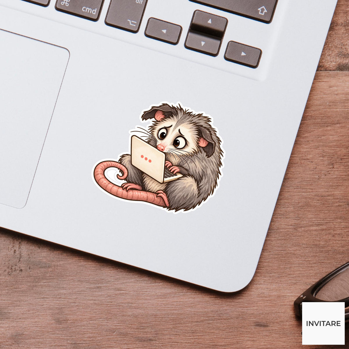 Possum Laptop Panic Sticker, Funny Watercolor Marsupial Planner Water Bottle Remote Work Gift