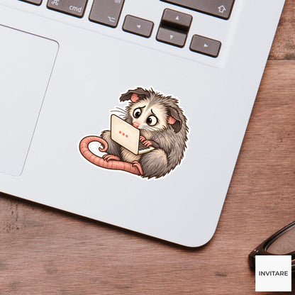 Possum Laptop Panic Sticker, Funny Watercolor Marsupial Planner Water Bottle Remote Work Gift