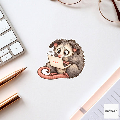 Possum Laptop Panic Sticker, Funny Watercolor Marsupial Planner Water Bottle Remote Work Gift