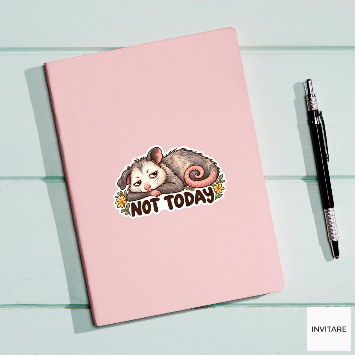 Possum Not Today Sticker, Funny Watercolor Marsupial Laptop Planner Water Bottle Introvert Gift