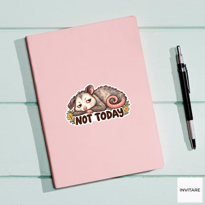 Possum Not Today Sticker, Funny Watercolor Marsupial Laptop Planner Water Bottle Introvert Gift