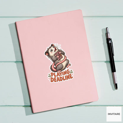 Possum Playing Deadline Sticker, Funny Watercolor Planner Laptop Water Bottle Student Gift