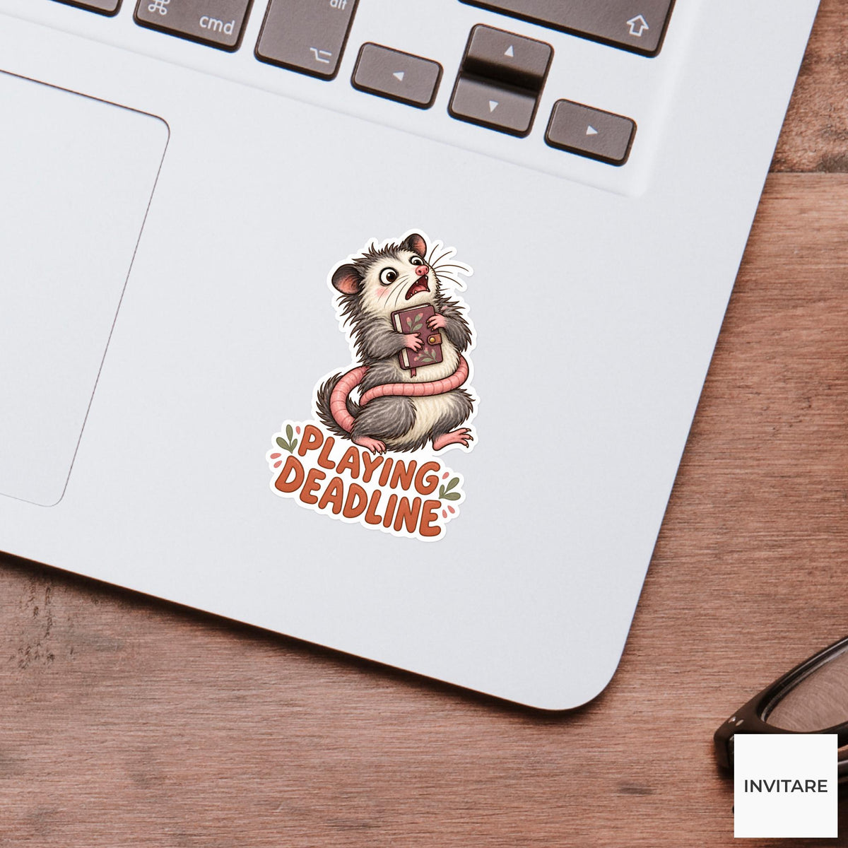 Possum Playing Deadline Sticker, Funny Watercolor Planner Laptop Water Bottle Student Gift