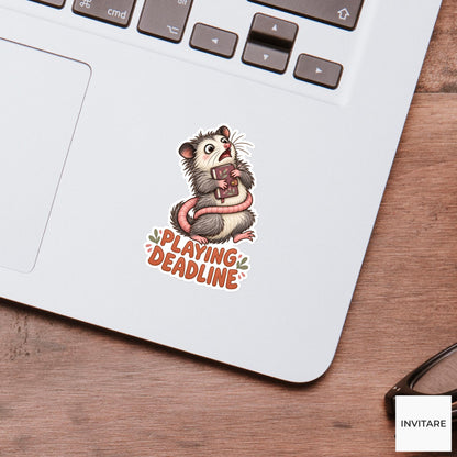 Possum Playing Deadline Sticker, Funny Watercolor Planner Laptop Water Bottle Student Gift