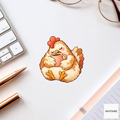 Chicken Coffee Mug Sticker, Cute Watercolor Hen Laptop Planner Water Bottle Farmhouse Gift