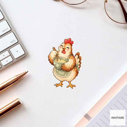 Chicken Baking Sticker, Cute Watercolor Hen Laptop Planner Water Bottle Kitchen Lover Gift