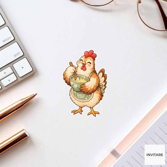 Chicken Baking Sticker, Cute Watercolor Hen Laptop Planner Water Bottle Kitchen Lover Gift