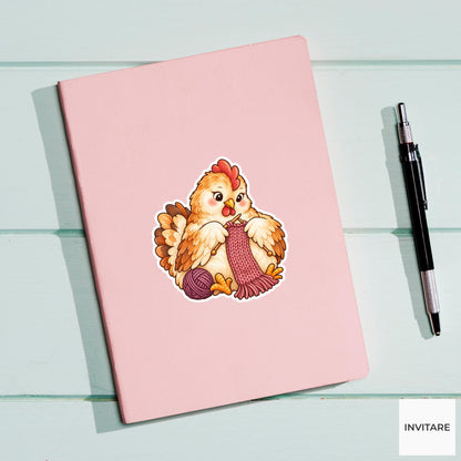 Chicken Knitting Sticker, Cute Watercolor Hen Laptop Planner Water Bottle Craft Lover Gift