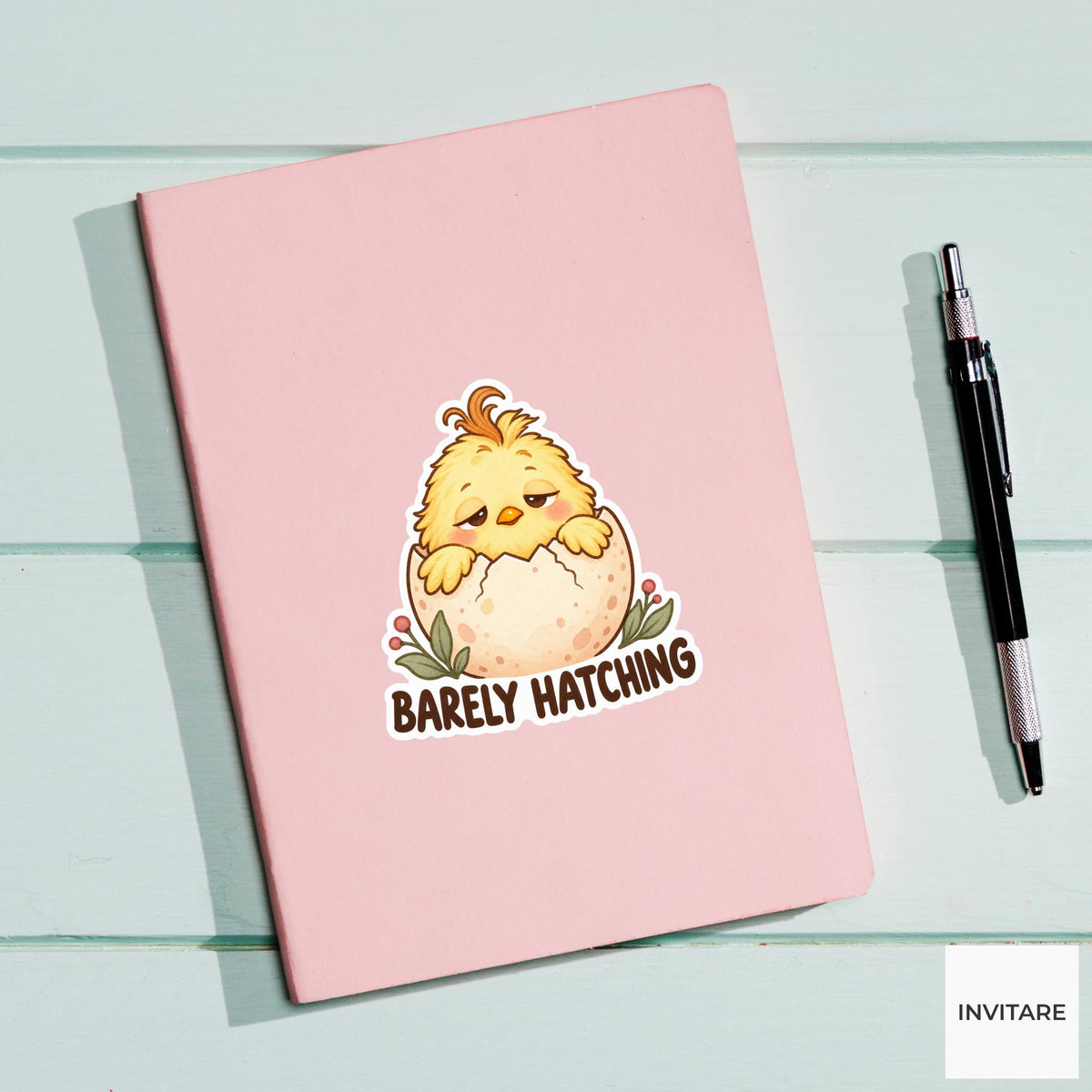 Chicken Barely Hatching Sticker, Funny Watercolor Chick Laptop Planner Water Bottle Morning Gift