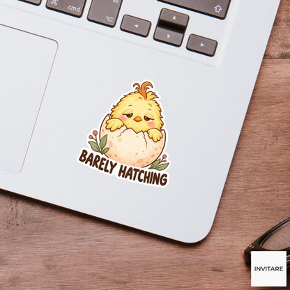 Chicken Barely Hatching Sticker, Funny Watercolor Chick Laptop Planner Water Bottle Morning Gift