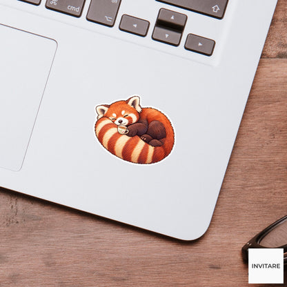 Red Panda Recharge Sticker, Cute Watercolor Tail Pillow Laptop Planner Water Bottle Gift