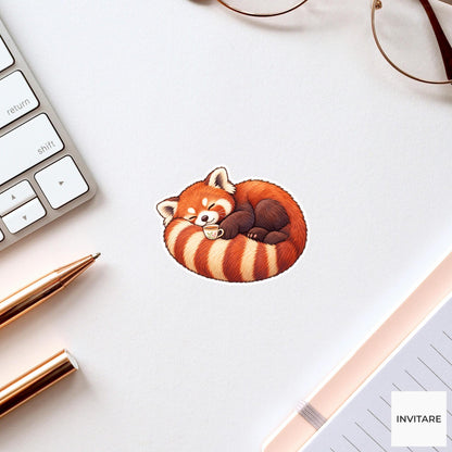 Red Panda Recharge Sticker, Cute Watercolor Tail Pillow Laptop Planner Water Bottle Gift