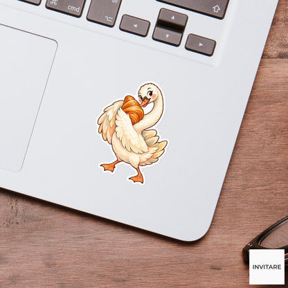 Croissant Swan Sticker, Watercolor Breakfast Bird for Bakery Journals and Cute Pastry Lover Gifts