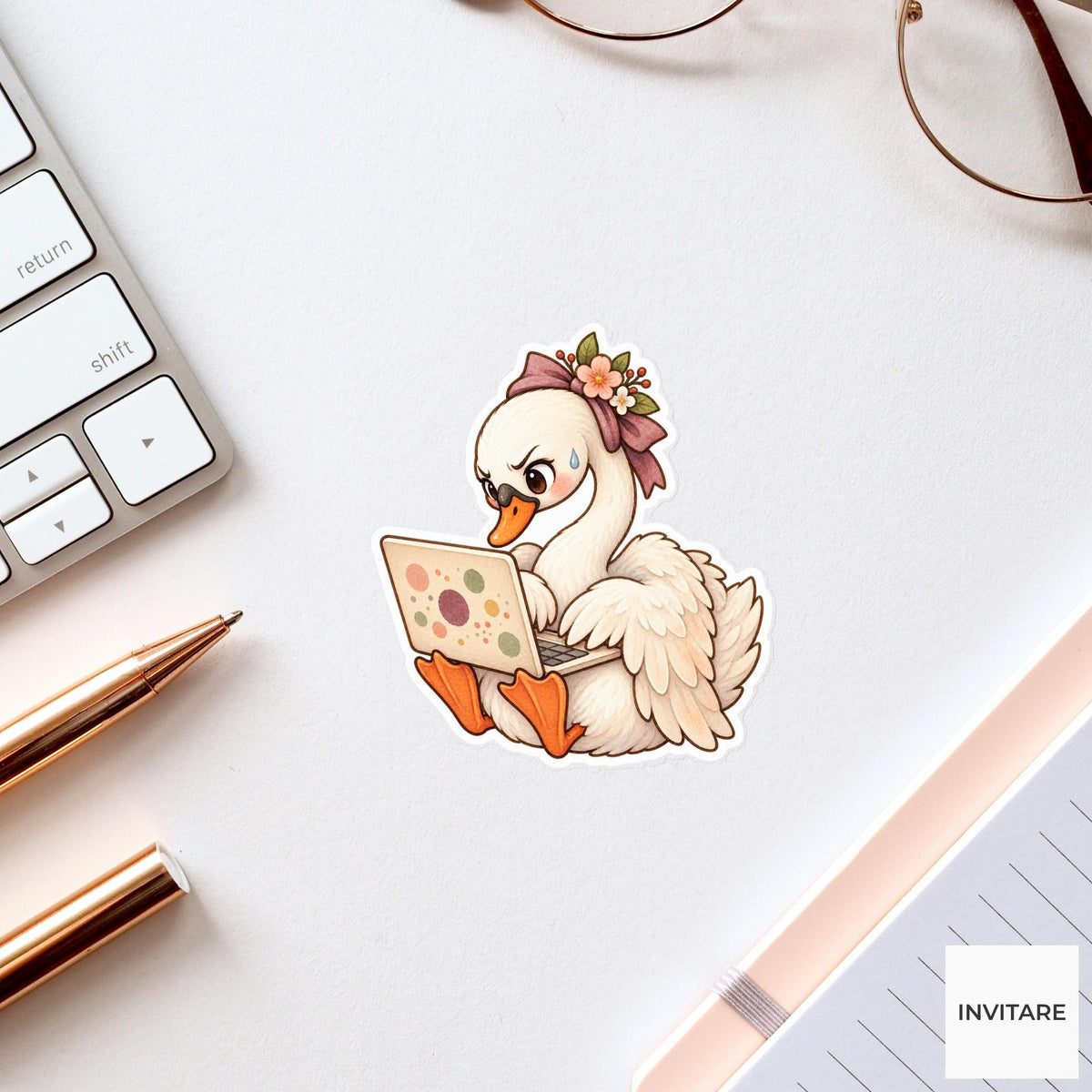 Stressed Swan Laptop Sticker, Watercolor Bird for Study Journals and Funny Office Planner Decor
