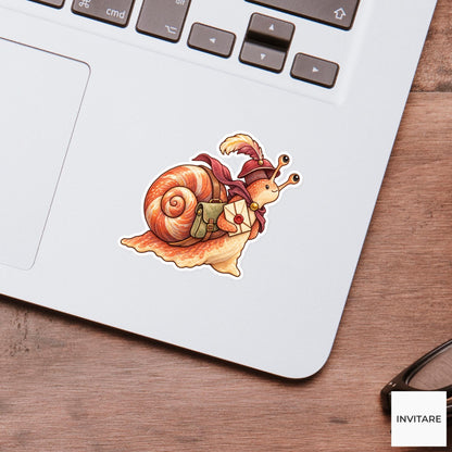Medieval Snail Messenger Sticker, Watercolor Mail Carrier for Fantasy Journals and Slow Living Gifts