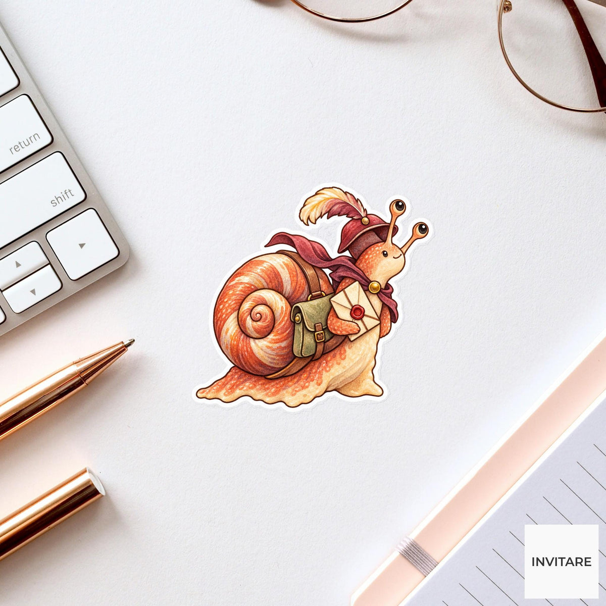 Medieval Snail Messenger Sticker, Watercolor Mail Carrier for Fantasy Journals and Slow Living Gifts