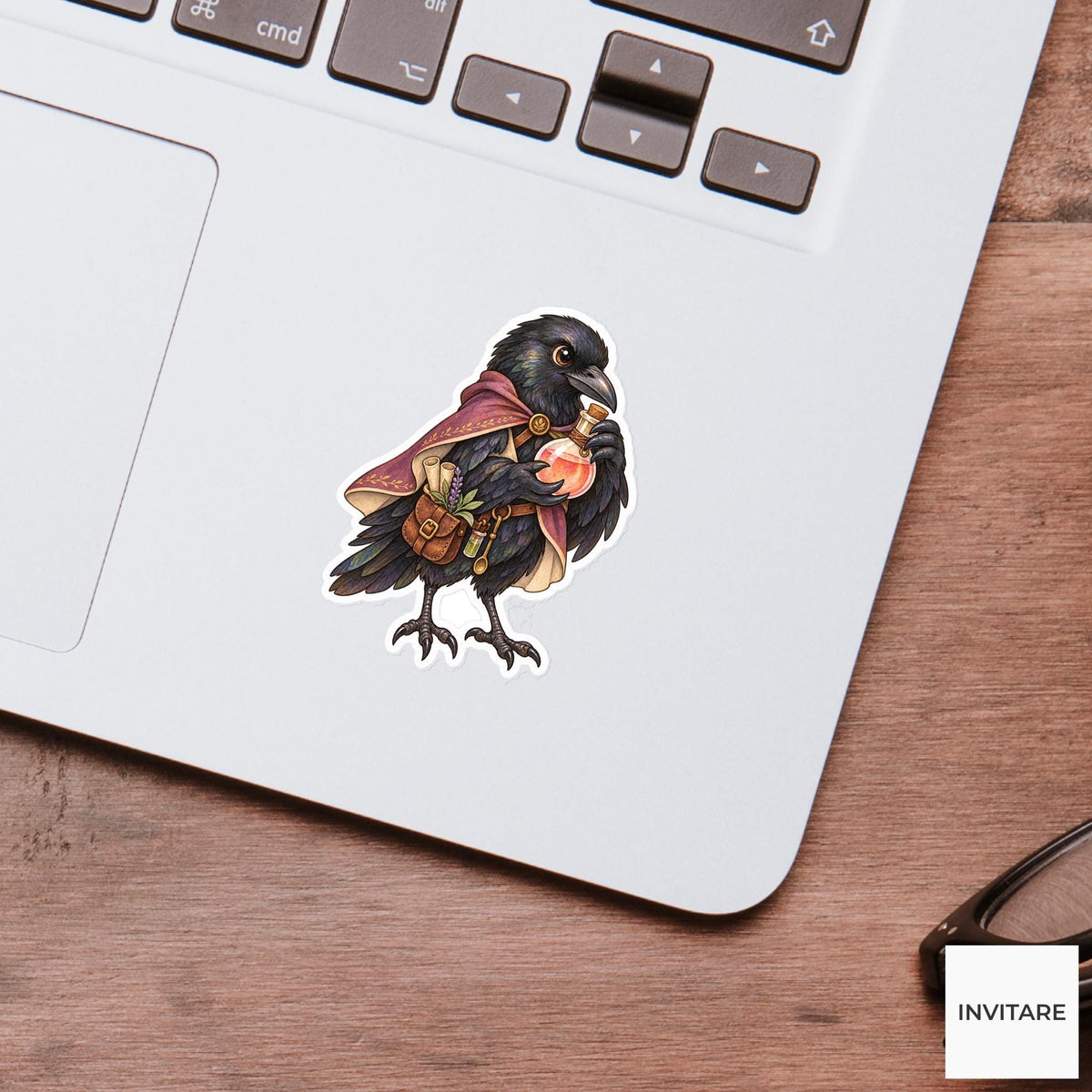 Crow Alchemist Sticker, Watercolor Medieval Bird with Potion for Fantasy Journals and Magic Lovers