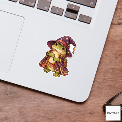 Frog Wizard Sticker, Watercolor Animal with Starry Hat for Fantasy Journals and Magic Lovers