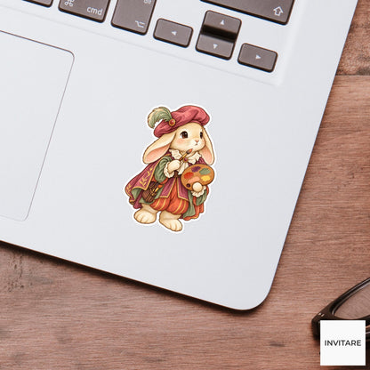 Bunny Court Painter Sticker, Watercolor Medieval Artist for Creative Journals and Rabbit Lover Gifts