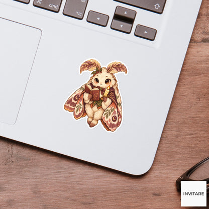 Moth Reader Sticker, Watercolor Dark Academia Animal with Candle for Bookish Journals and Gifts