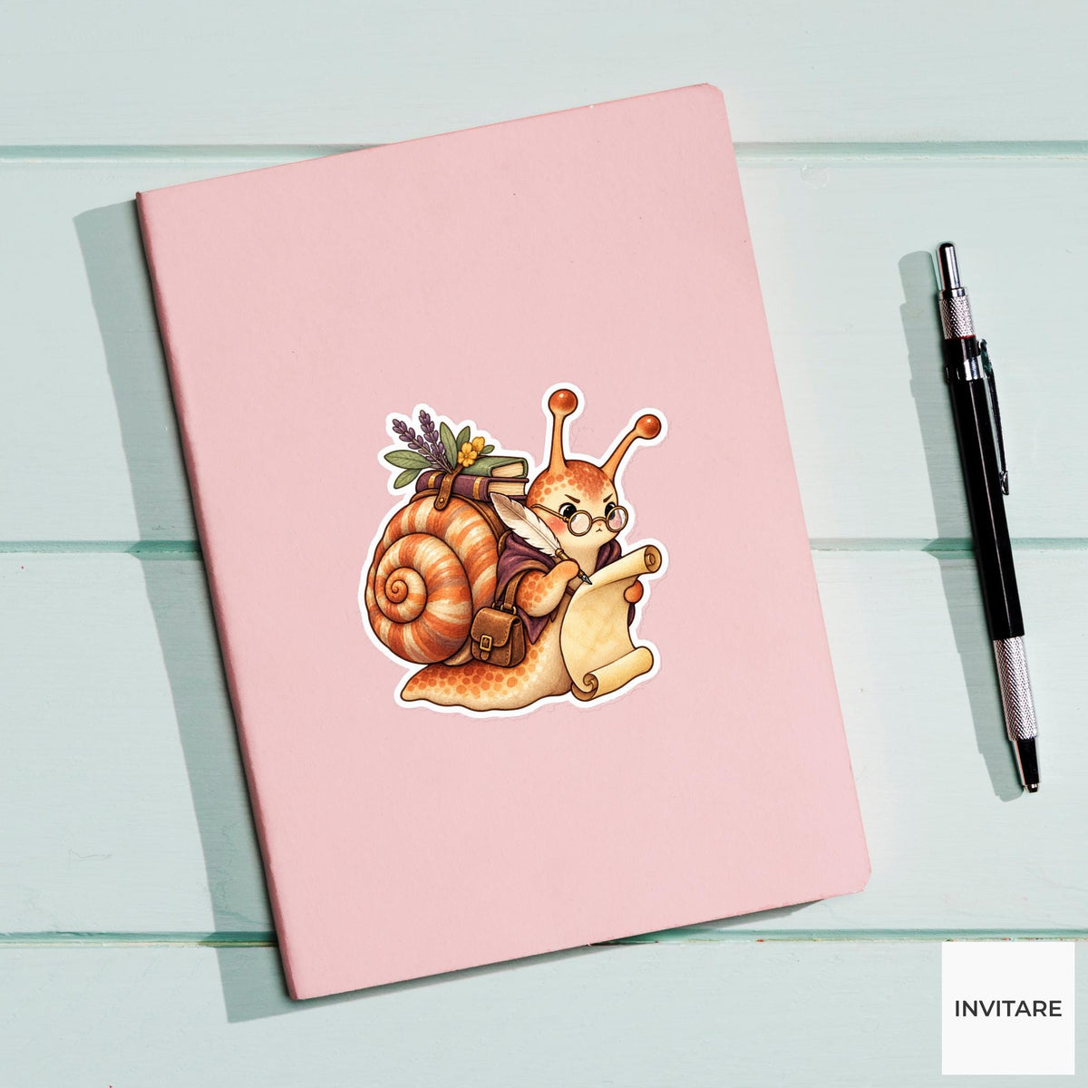 Snail Scholar Sticker, Watercolor Dark Academia Animal Writing Thesis for Study Journals and Planners