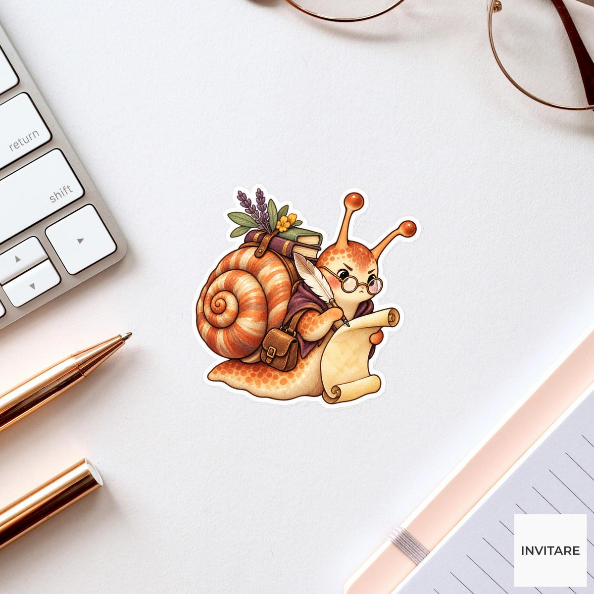 Snail Scholar Sticker, Watercolor Dark Academia Animal Writing Thesis for Study Journals and Planners