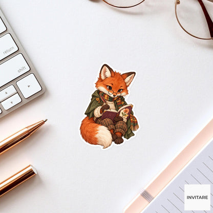 Fox Journal Sticker, Watercolor Dark Academia Animal with Pressed Flower for Bookish Planner Decor