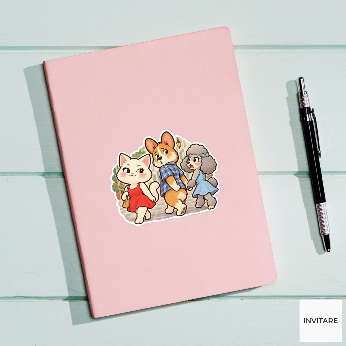 Distracted Corgi Vinyl Sticker, Funny Dog and Cat Reaction Meme