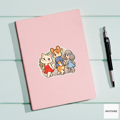Distracted Corgi Vinyl Sticker, Funny Dog and Cat Reaction Meme
