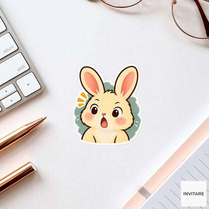 Surprised Bunny Vinyl Sticker, Cute Wide Eyed Rabbit Reaction Meme