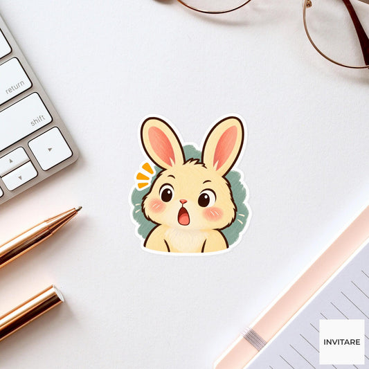 Surprised Bunny Vinyl Sticker, Cute Wide Eyed Rabbit Reaction Meme
