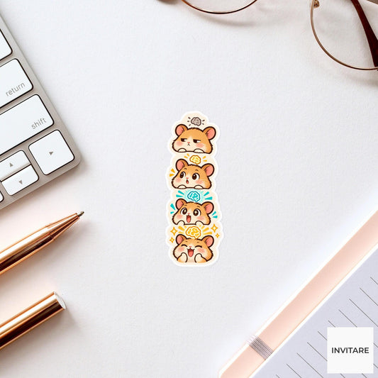 Galaxy Brain Hamster Vinyl Sticker, Cute Four Stage Idea Reaction Meme