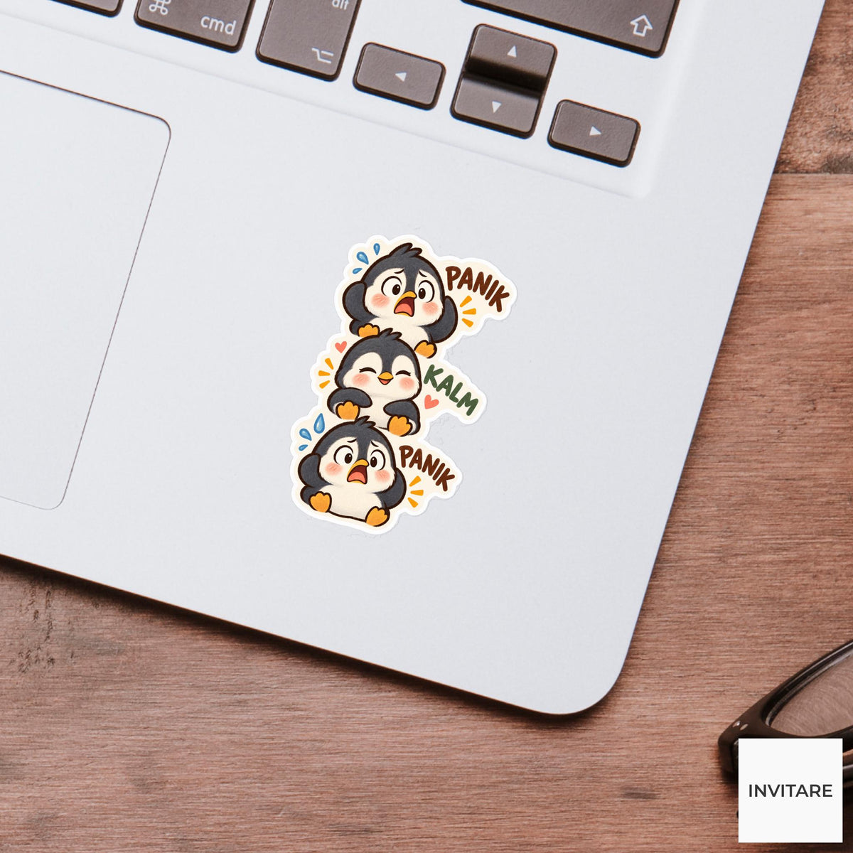 Panik Kalm Penguin Vinyl Sticker, Cute Three Stage Reaction Meme