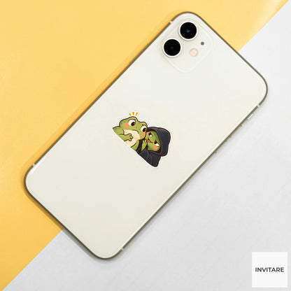 Temptation Frog Vinyl Sticker, Funny Green Animal and Hooded Alter Ego