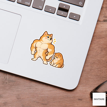Buff and Shy Shiba Inu Vinyl Sticker, Funny Big and Small Dog Meme