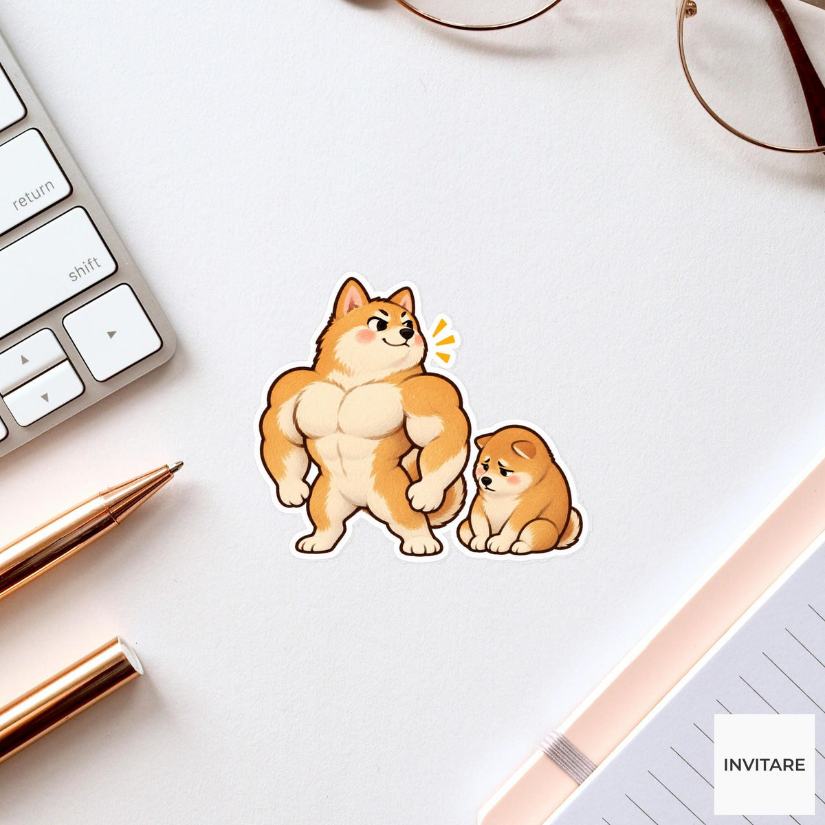 Buff and Shy Shiba Inu Vinyl Sticker, Funny Big and Small Dog Meme